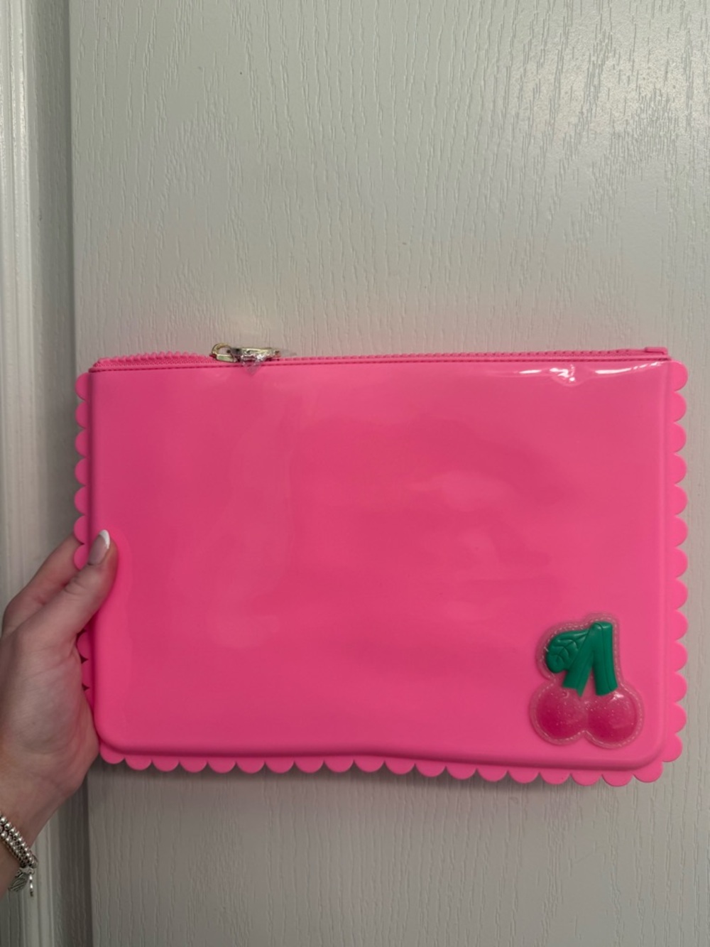 Jelly Pink Flat Lay Pouch with Cherry Patch Stoney Clover Lane NWT